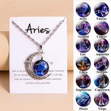 Load image into Gallery viewer, Vintage 12 Zodiac Sign Moon Pendant Necklaces Galaxy Star Glass Necklace For Women Girls Gifts
