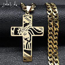 Load image into Gallery viewer, Hip Hop Punk Crown of Thorns Jesus Cross Necklace for Men Stainless Steel Gold Plated Crucifix Pendant Necklaces Jewelry N8052