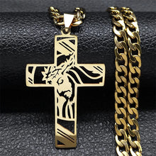 Load image into Gallery viewer, Hip Hop Punk Crown of Thorns Jesus Cross Necklace for Men Stainless Steel Gold Plated Crucifix Pendant Necklaces Jewelry N8052