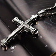 Load image into Gallery viewer, 2024 New Male Crystal Cross Jesus Pendant Gold/Black/Blue Color Zirconia Cross Pendant Necklace Stainless Steel Jewelry