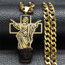 Load image into Gallery viewer, Hip Hop Punk Crown of Thorns Jesus Cross Necklace for Men Stainless Steel Gold Plated Crucifix Pendant Necklaces Jewelry N8052