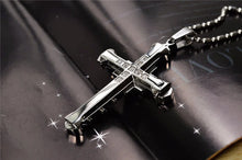 Load image into Gallery viewer, 2024 New Male Crystal Cross Jesus Pendant Gold/Black/Blue Color Zirconia Cross Pendant Necklace Stainless Steel Jewelry
