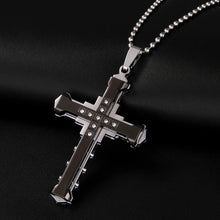 Load image into Gallery viewer, 2024 New Male Crystal Cross Jesus Pendant Gold/Black/Blue Color Zirconia Cross Pendant Necklace Stainless Steel Jewelry