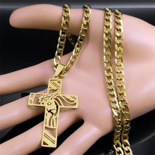 Load image into Gallery viewer, Hip Hop Punk Crown of Thorns Jesus Cross Necklace for Men Stainless Steel Gold Plated Crucifix Pendant Necklaces Jewelry N8052