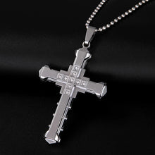 Load image into Gallery viewer, 2024 New Male Crystal Cross Jesus Pendant Gold/Black/Blue Color Zirconia Cross Pendant Necklace Stainless Steel Jewelry