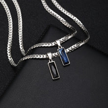 Load image into Gallery viewer, Stylish Mens Geometric Stone Pendent Necklaces,Stainless Steel Flat Cuban Chain Collars,Hip Hop Jewelry Gifts for Him Boys