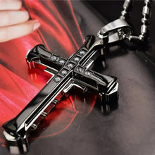 Load image into Gallery viewer, 2024 New Male Crystal Cross Jesus Pendant Gold/Black/Blue Color Zirconia Cross Pendant Necklace Stainless Steel Jewelry