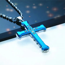 Load image into Gallery viewer, 2024 New Male Crystal Cross Jesus Pendant Gold/Black/Blue Color Zirconia Cross Pendant Necklace Stainless Steel Jewelry