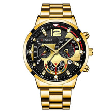 Load image into Gallery viewer, 4pcs Luxury Men Business Quartz Watch Gold Alloy Roman with Calendar Wrist Watch Cross Necklace Bracelet Ring Set Men&#39;s Gift