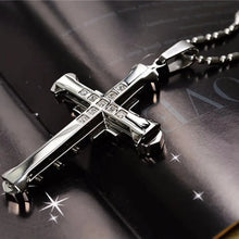 Load image into Gallery viewer, 2024 New Male Crystal Cross Jesus Pendant Gold/Black/Blue Color Zirconia Cross Pendant Necklace Stainless Steel Jewelry