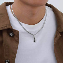 Load image into Gallery viewer, Stylish Mens Geometric Stone Pendent Necklaces,Stainless Steel Flat Cuban Chain Collars,Hip Hop Jewelry Gifts for Him Boys