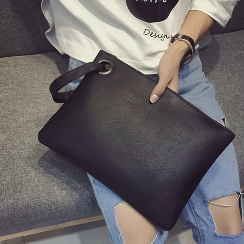 Fashion Solid Women's Leather Clutch Bag
