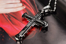 Load image into Gallery viewer, 2024 New Male Crystal Cross Jesus Pendant Gold/Black/Blue Color Zirconia Cross Pendant Necklace Stainless Steel Jewelry