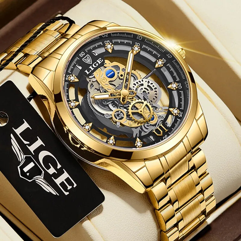 LIGE Men's Skeleton Quartz Wristwatch