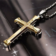 Load image into Gallery viewer, 2024 New Male Crystal Cross Jesus Pendant Gold/Black/Blue Color Zirconia Cross Pendant Necklace Stainless Steel Jewelry