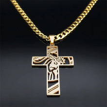 Load image into Gallery viewer, Hip Hop Punk Crown of Thorns Jesus Cross Necklace for Men Stainless Steel Gold Plated Crucifix Pendant Necklaces Jewelry N8052
