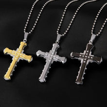 Load image into Gallery viewer, 2024 New Male Crystal Cross Jesus Pendant Gold/Black/Blue Color Zirconia Cross Pendant Necklace Stainless Steel Jewelry