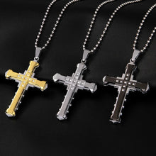 Load image into Gallery viewer, 2024 New Male Crystal Cross Jesus Pendant Gold/Black/Blue Color Zirconia Cross Pendant Necklace Stainless Steel Jewelry