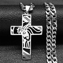 Load image into Gallery viewer, Hip Hop Punk Crown of Thorns Jesus Cross Necklace for Men Stainless Steel Gold Plated Crucifix Pendant Necklaces Jewelry N8052