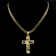 Load image into Gallery viewer, Hip Hop Punk Crown of Thorns Jesus Cross Necklace for Men Stainless Steel Gold Plated Crucifix Pendant Necklaces Jewelry N8052
