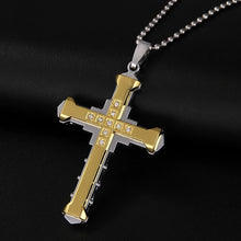 Load image into Gallery viewer, 2024 New Male Crystal Cross Jesus Pendant Gold/Black/Blue Color Zirconia Cross Pendant Necklace Stainless Steel Jewelry