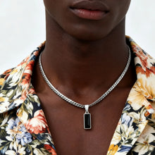 Load image into Gallery viewer, Stylish Mens Geometric Stone Pendent Necklaces,Stainless Steel Flat Cuban Chain Collars,Hip Hop Jewelry Gifts for Him Boys