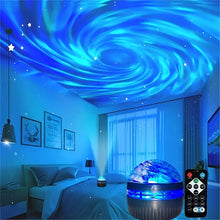 Load image into Gallery viewer, LED NightLights Galaxy Projector Remote Control 5V USB Rechargeable Starry Sky Lamp DMX Sound Active 7 Modes for Kids Room Decor