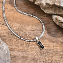 Load image into Gallery viewer, Stylish Mens Geometric Stone Pendent Necklaces,Stainless Steel Flat Cuban Chain Collars,Hip Hop Jewelry Gifts for Him Boys