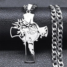 Load image into Gallery viewer, Hip Hop Punk Crown of Thorns Jesus Cross Necklace for Men Stainless Steel Gold Plated Crucifix Pendant Necklaces Jewelry N8052
