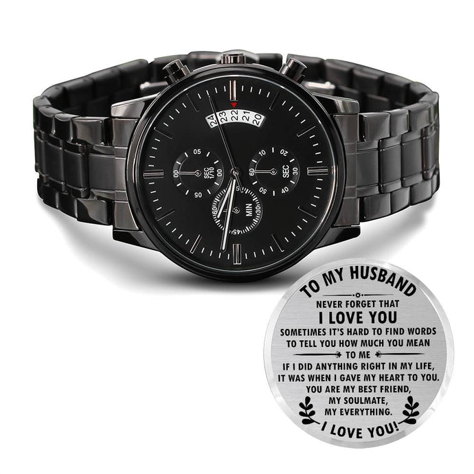 To My Husband Black Chronograph Watch