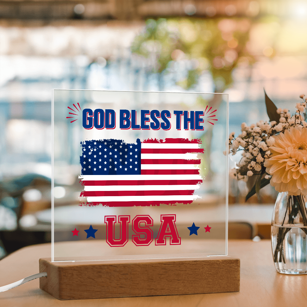 God Bless The USA Acrylic Square Plaque