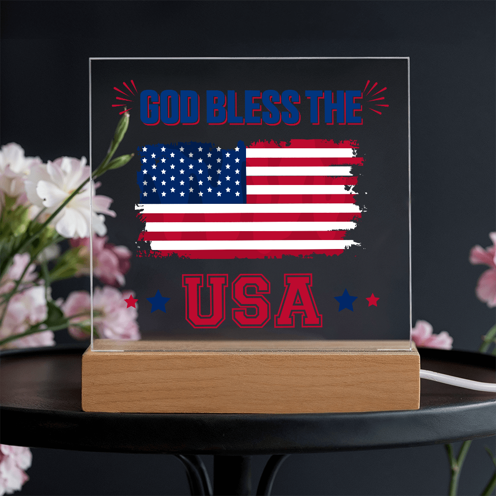 God Bless The USA Acrylic Square Plaque