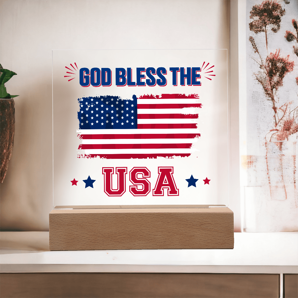 God Bless The USA Acrylic Square Plaque