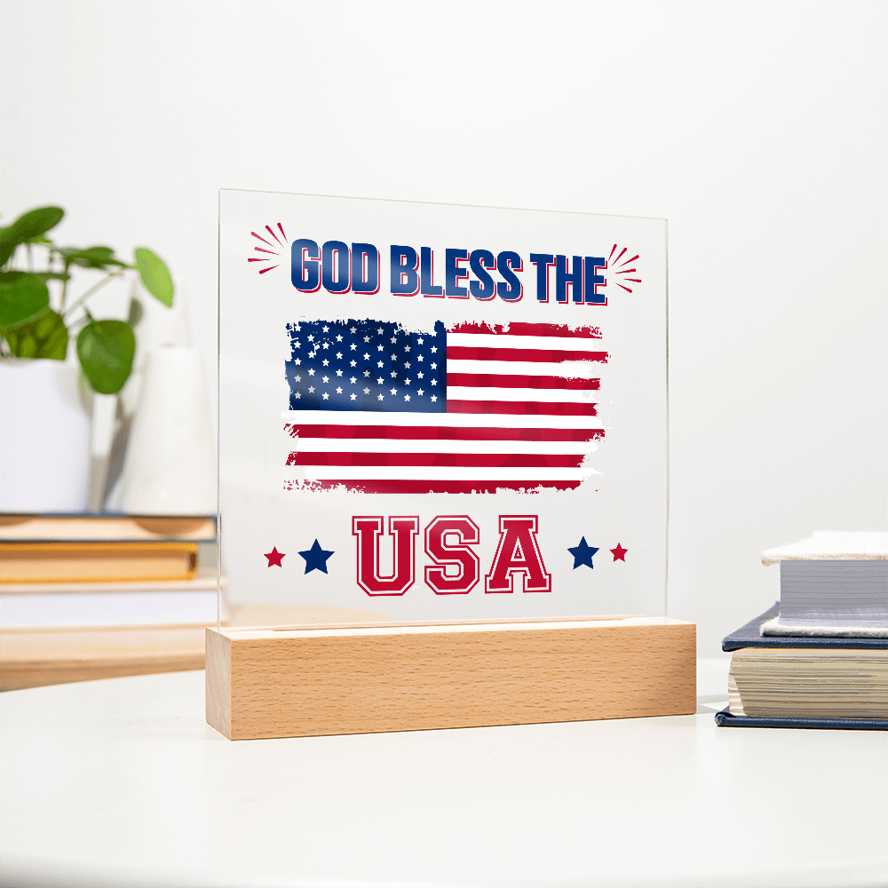 God Bless The USA Acrylic Square Plaque