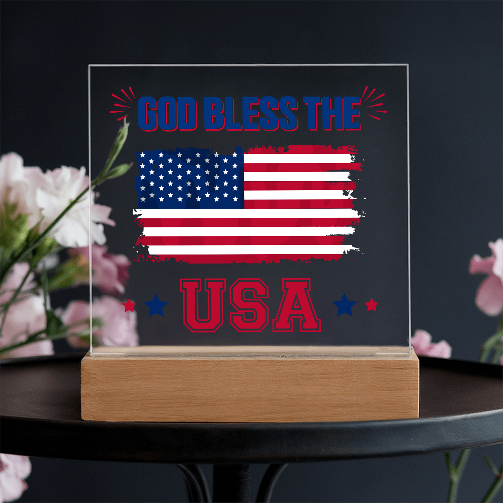 God Bless The USA Acrylic Square Plaque