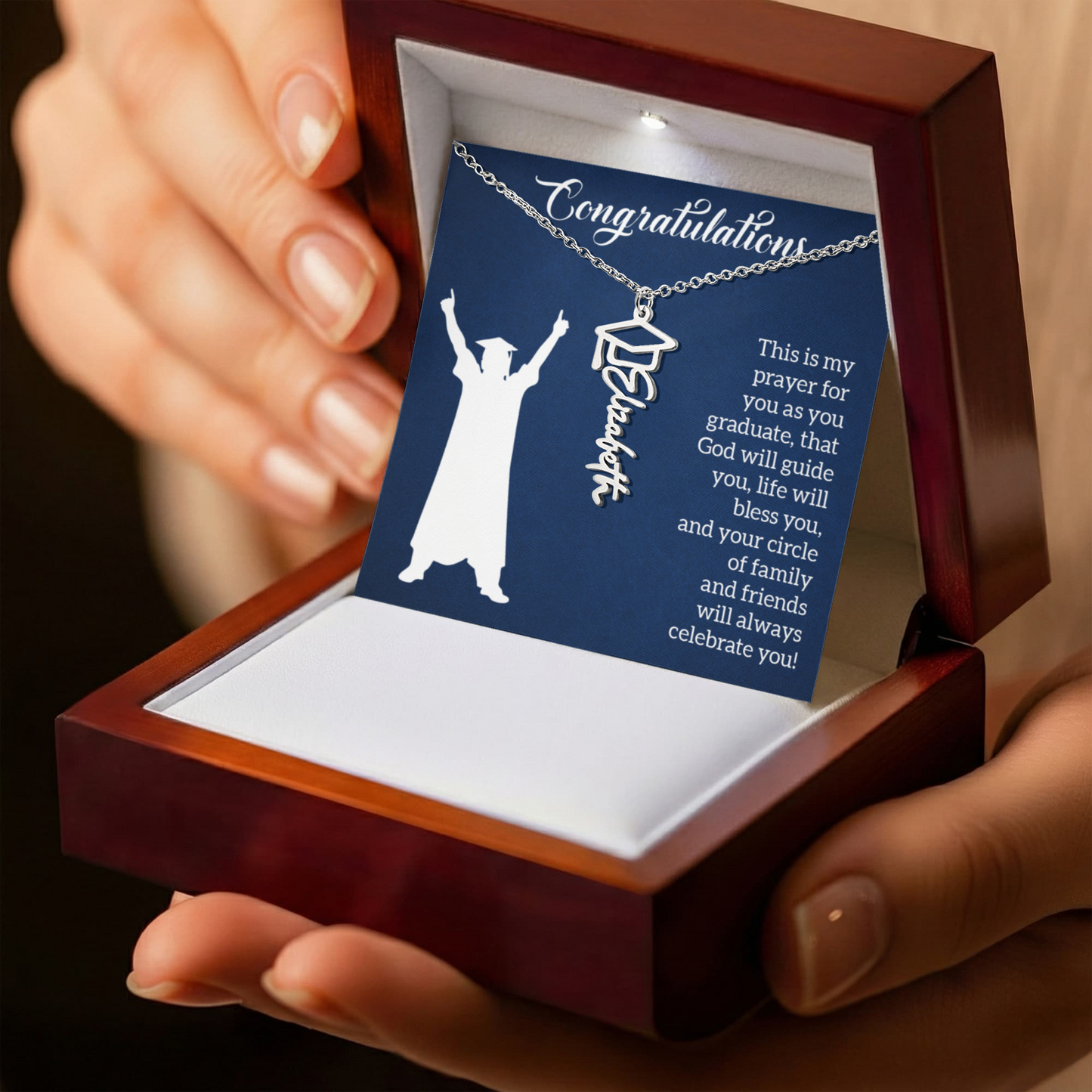 Graduation Cap Name Necklace For Men