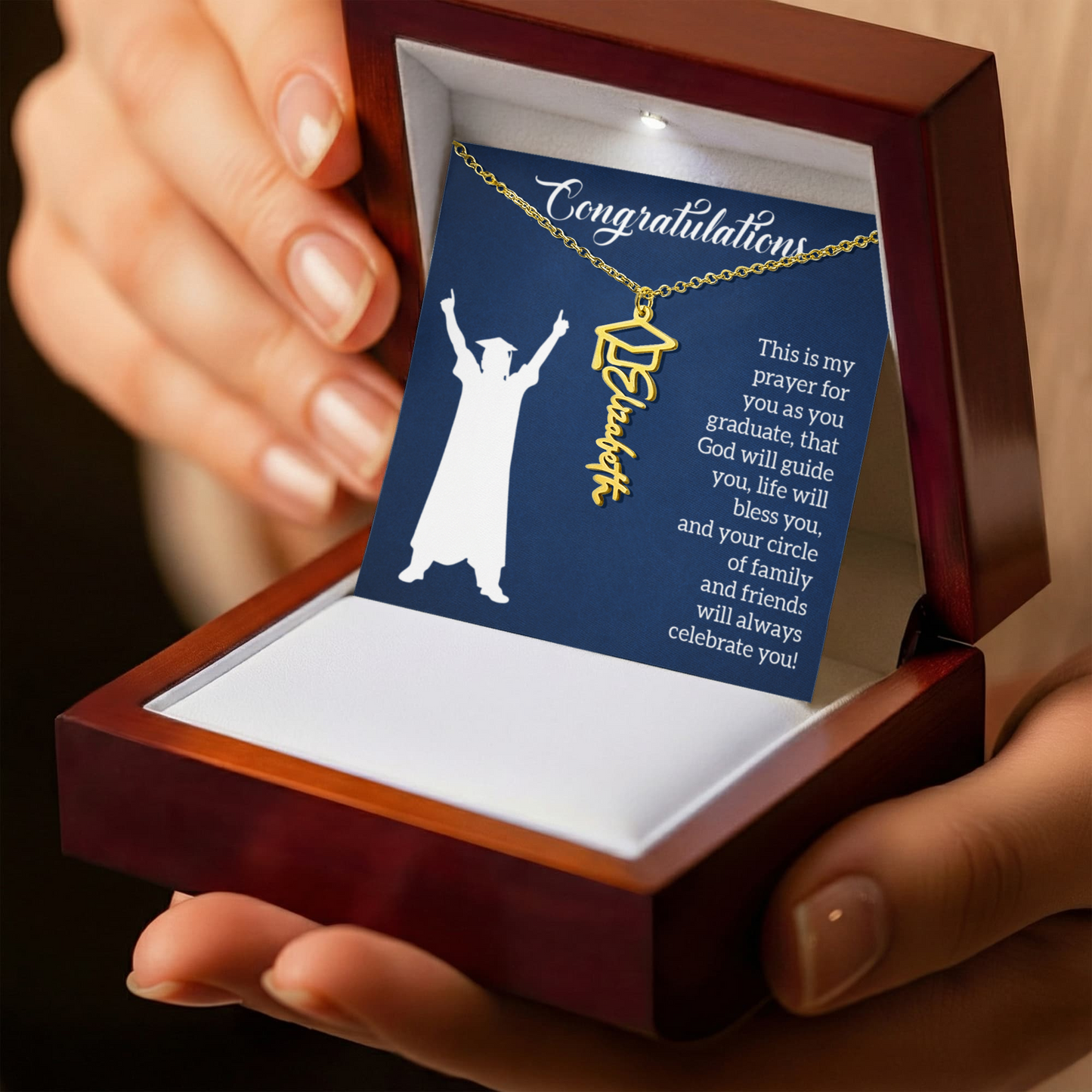 Graduation Cap Name Necklace For Men