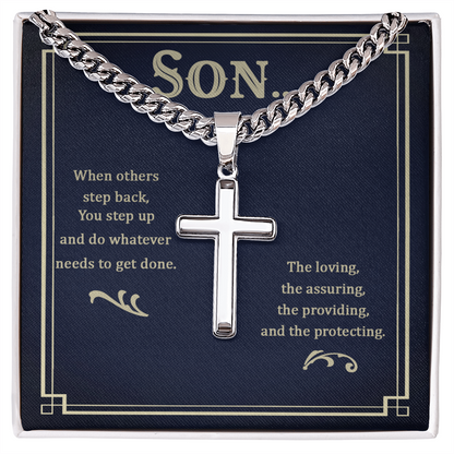Son's Artisan Cross with Cuban Link Chain