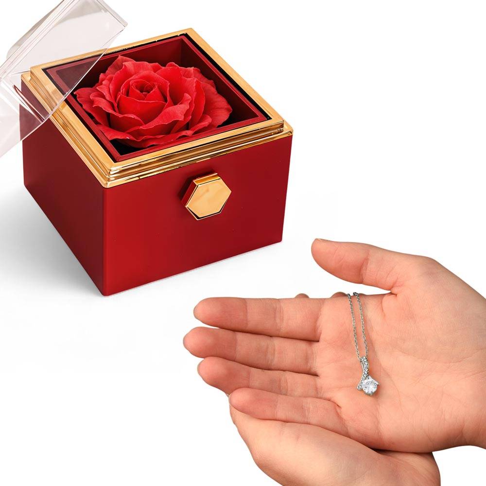 Alluring Beauty Necklace and Rotating Rose Gift Box.