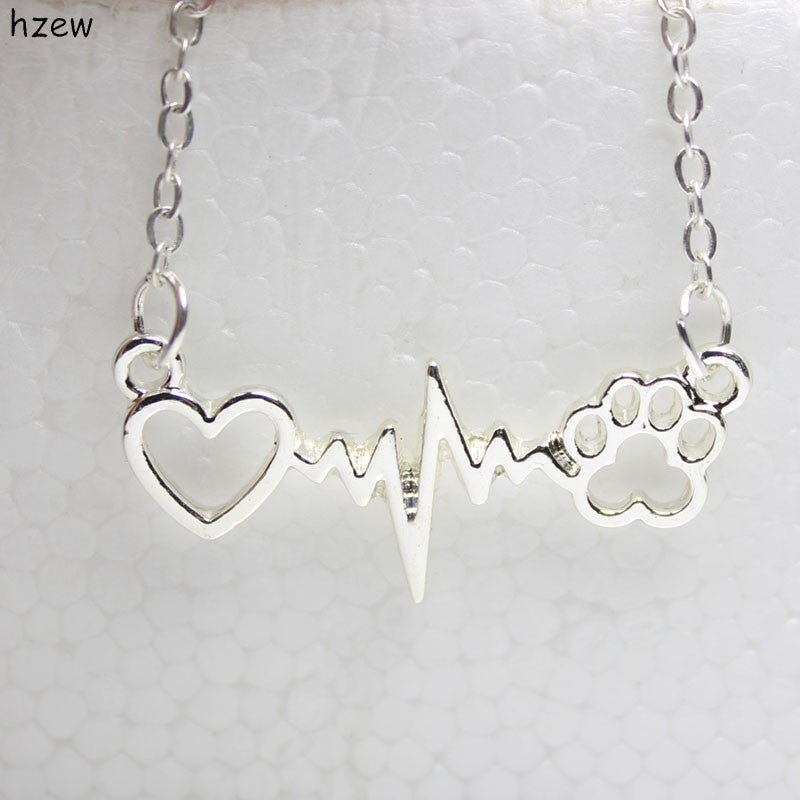 Paws and Heart Heartbeat Pendant Necklace